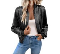 Mrat Damen Bomberjacken Metallisch Glitzernd Fliegerjacken Langarm Reißverschluss Mäntel Damen Leichte Bikerjacke Glitzer Club Party Festival Baseballjacke Glänzender Look Tops Hochzeit Tanz Ausgehen