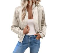 Mrat Damen Bomberjacken Metallisch Glitzernd Fliegerjacken Langarm Reißverschluss Mäntel Damen Leichte Bikerjacke Glitzer Club Party Festival Baseballjacke Glänzender Look Tops Hochzeit Tanz Ausgehen