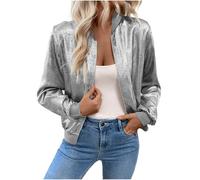 Mrat Damen Bomberjacken Metallisch Glitzernd Fliegerjacken Langarm Reißverschluss Mäntel Damen Leichte Bikerjacke Glitzer Club Party Festival Baseballjacke Glänzender Look Tops Hochzeit Tanz Ausgehen