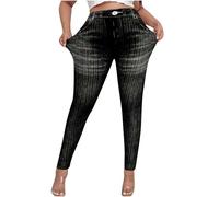 Mrat Damen-Jeans Jeggings Denim-Look Skinny Fit Hose hohe Taille mit hohem Bund zum Anziehen gerades Bein Hose Smart Casual Bootcut dehnbare Jegging Bauchkontrolle Hose Jean UK Größe S-2XL, Schwarz