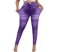Mrat Damen-Jeans, Jeggings, Denim-Look, Skinny Fit, Hose, hohe Taille, Schlupfhose, gerades Bein, Hose, Smart Casual, Bootcut, dehnbare Jegging, Bauchkontrolle, Unterteil, Jean, UK Größe S-2XL, Lila
