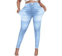 Mrat Damen-Jeans Jeggings Denim-Look Skinny Fit Hose hohe Taille Schlupfhose gerades Bein Hose Smart Casual Bootcut dehnbare Jegging Bauchkontrolle Unterteil Jean UK Größe S-2XL, Hellblau #01, L