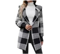 Mrat Damen-Mantel, kariert, flauschig, Fleece, Kapuzenpullover, Plüsch, warm, Winterjacke, Sherpa, flauschig, offene Vorderseite, Jacke, Übermantel, Teddy, Doppel-Fleece, Thermo-Pullover, Tops