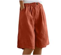 Mrat Damen-Shorts, Baumwoll-Leinen-Shorts, Sommer, Caprihose, knielang, Bermuda-Shorts, lockere Cargohose, kurze Hose, leger, elastische Taille, Hosenhose, Taschen, Sport, Arbeit, Reisen, Golf, Größe