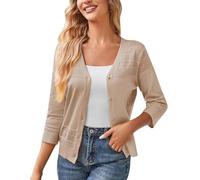 Mrat Damen-Strickjacke, 3/4-Ärmel, gestrickt, vorne offen, V-Ausschnitt, Knopfleiste, Y2K, niedlich, weich, leicht, Tops, elegantes Top, Hochzeit, Arbeit, Büro, Party, solider Pullover, Bolero, Shrug