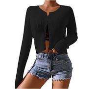 Mrat Damen-Strickjacke, langärmelig, klassisch, bauchfrei, Rundhalsausschnitt, Button-Down-Blusen, Damenmantel mit Knöpfen, lässig, elegante Oberbekleidung, elegant, leicht, einfarbig, Tops, lockerer