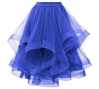 Mrat Damen-Tutu-Tüllrock, elastische Taille, Midi-Röcke, Lagen-gestufte A-Linien-Röcke, Party, asymmetrischer Netz-Swingrock, plissiert, unregelmäßig, fließendes Kleid, Unterrock, Petticoat