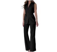 Mrat Damen-Westen- und Hosen-Set, Anzüge, 2-teiliges Set, eleganter Blazer-Anzug, ärmellos, Blazer-Weste, mit Gürtel, weites Bein, Hose, Business, Arbeit, Büro, Anzug, schmale Passform, Anzug für
