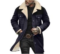 Mrat Fleece-Jacke für Herren, Vintage-Wildleder-Plüschmantel, gepolstert, flauschig, gekerbter Kragen, Fleece-gefüttert, gesteppter Mantel, mehrere Taschen, Cargo-Jakcet, Sherpa, Outdoor-Trenchcoat,