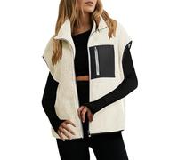 Mrat Fleece-Weste für Damen, leicht, ärmellos, Stehkragen, Reißverschluss, gemütliche Weste mit Taschen, weich, klassische Passform, Sherpa, flauschige Weste, einfarbig, Oberbekleidung, weiß 01, M