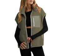 Mrat Fleece-Weste für Damen, leicht, ärmellos, Stehkragen, Reißverschluss, gemütliche Weste mit Taschen, weich, klassische Passform, Sherpa, flauschige Weste, einfarbig, Oberbekleidung, Grün 02, XL