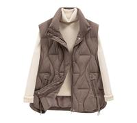 Mrat Gepolsterte Weste für Damen, kurze Pufferjacken, Winter, warm, ärmellos, Steppweste, Stehkragen, leichte Weste mit Taschen und Knopfleiste, winddichte Oberbekleidung, Kaffee #01, L