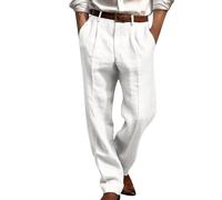 Mrat Herren-Hose, leger, Business, Büro, Arbeitshose, plissiert, elastisch, Stretch-Taille, gerades Bein, schmale Passform, smarte Hose für Herren, bequem, weich, klassisch, knitterarm, Weiß #01, XXL