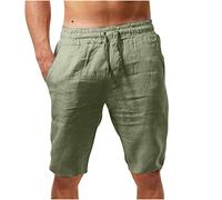 Mrat Herren-Shorts, Baumwoll-Leinen, Sommer, lässige Shorts mit Taschen, Kordelzug, Joggen, Strand, elastische Taille, lockere, bequeme, kurze Hose, leicht, atmungsaktiv, Urlaub, Spazierengehen