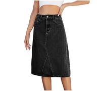 Mrat Jeansrock mit Taschen für Damen, Stretch, mittlere Waschung, enganliegend, A-Linie, elegant, figurbetont, Jeans, Arbeit, Büro, knielang, schmeichelhaft, schlankmachend, Midi-Taillenrock, Y2k