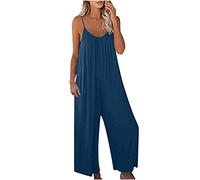 Mrat Jumpsuit für Damen, lässiger Latzhose, weites Bein, Batikdruck, Overall, Hosenträger, Haremshose, schulterfrei, Jumpsuit, All-in-One-Strampler, dehnbarer Overall mit Tasche, 2-blau, S