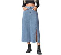 Mrat Langer Jeansrock für Damen, seitlicher Schlitzausschnitt, blau, elastisch, hohe Taille, Rock mit Tasche, Y2K, figurbetont, Denim-Röcke, schmale Passform, Midi-Jeans, Knopf, A-Linie, Röcke, Arbeit