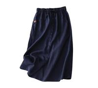 Mrat Leinenröcke für Damen, Sommer, A-Linie, fließend, lässig, Kordelzug, elastisch, hohe Taille, Knopfleiste, Midi-Röcke mit Schlitz, Baumwoll-Leinen, Swing-Rock, Ausgehen, Arbeit, Büro, Verkauf