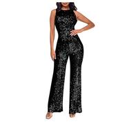 Mrat Pailletten-Jumpsuit für Damen, glitzernd, ärmellos, Rundhalsausschnitt, schulterfrei, Playsuits, sexy Glitzer, hohe Taille, schmale Passform, Overall, Damen, elegante Hochzeitsoutfits, Party