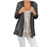 Mrat Paillettenjacke für Damen, glitzernd, vorne offen, elegant, langärmelig, glitzernd, glänzend, Party-Top, einfarbig, leicht, Pullover, Hemd, lässig, lockere Passform, Tops, Clubwear, Ausgehen,