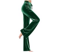 Mrat Samt-Hose für Damen, elegant, gerades Bein, mit Kordelzug, gemütlich, weich, Jogger, Sweathose, Trainingshose, Winter, warm, Party, Club, Hochzeit, Gäste, solide Velourssamt-Hose, S-3XL, Grün #01