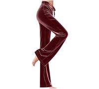 Mrat Samt-Hosen für Damen UK Damen elegante gerade geschnittene Hosen mit Kordelzug gemütliche weiche Jogger Sweathosen Trainingsanzug Hosen Winter warm Party Club Hochzeitsgast einfarbige Velours