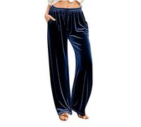 Mrat Samthose für Damen UK Elegante weite gerade Bein Hose Damen mit Kordelzug Kuschelige weiche Sweatpants Trainingsanzug Jogginghose Winter Warm Einfarbig Velour Samt Hose Party Club Hochzeitsgast S