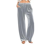 Mrat Samthose für Damen UK Elegante Weite Gerades Bein Hose Damen Schnürzug Gemütliche Weiche Sweatpants Trainingsanzug Jogginghose Winter Warm Einfarbig Velour Samt Hose Party Club Hochzeitsgast S