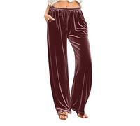 Mrat Samthose für Damen UK Elegante Weite Gerades Bein Hose Damen Schnürzug Gemütliche Weiche Sweatpants Trainingsanzug Jogginghose Winter Warm Einfarbig Velour Samt Hose Party Club Hochzeitsgast S