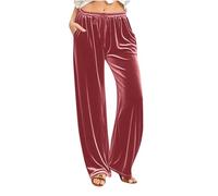 Mrat Samthose für Damen UK Elegante Weite Gerades Bein Hose Damen Schnürzug Gemütliche Weiche Sweatpants Trainingsanzug Jogginghose Winter Warm Einfarbig Velour Samt Hose Party Club Hochzeitsgast S