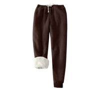 Mrat Sherpa-Fleece-Hose für Damen, Winter, Thermo-Jogginghose, Übergröße, einfarbig, elastische Taille, warm, leger, Harun-Leggings, Kordelzug, Loungewear, weiche, bequeme Sweatpants, Kaffee #01, S