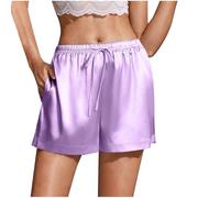 Mrat Shorts für Damen, Satin, Seide, Schlafanzughose, Kordelzug, elastische Taille, Shorts, Taschen, Loungewear, Nachtwäsche, Homewear Dessous, Slips, Höschen, Hotpants, weites Bein, lockere Culotte