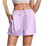 Mrat Shorts für Damen, Satin, Seide, Schlafanzughose, Kordelzug, elastische Taille, Shorts, Taschen, Loungewear, Nachtwäsche, Homewear Dessous, Slips, Höschen, Hotpants, weites Bein, lockere Culotte