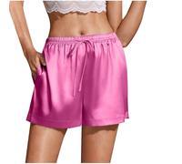 Mrat Shorts für Damen, Satin, Seide, Schlafanzughose, Kordelzug, elastische Taille, Shorts, Taschen, Loungewear, Nachtwäsche, Homewear Dessous, Slips, Höschen, Hotpants, weites Bein, lockere Culotte