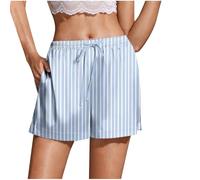 Mrat Shorts für Damen, Satin, Seide, Schlafanzughose, Kordelzug, elastische Taille, Shorts, Taschen, Loungewear, Nachtwäsche, Homewear Dessous, Slips, Höschen, Hotpants, weites Bein, lockere Culotte