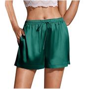Mrat Shorts für Damen, Satin, Seide, Schlafanzughose, Kordelzug, elastische Taille, Shorts, Taschen, Loungewear, Nachtwäsche, Homewear Dessous, Slips, Höschen, Hotpants, weites Bein, lockere Culotte