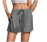 Mrat Shorts für Damen, Satin, Seide, Schlafanzughose, Kordelzug, elastische Taille, Shorts, Taschen, Loungewear, Nachtwäsche, Homewear Dessous, Slips, Höschen, Hotpants, weites Bein, lockere Culotte