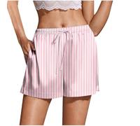 Mrat Shorts für Damen, Satin, Seide, Schlafanzughose, Kordelzug, elastische Taille, Shorts, Taschen, Loungewear, Nachtwäsche, Homewear Dessous, Slips, Höschen, Hotpants, weites Bein, lockere Culotte