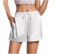 Mrat Shorts für Damen, Satin, Seide, Schlafanzughose, Kordelzug, elastische Taille, Shorts, Taschen, Loungewear, Nachtwäsche, Homewear Dessous, Slips, Höschen, Hotpants, weites Bein, lockere Culotte