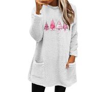 Mrat Weihnachts-Sweatshirts für Damen, bedruckt, lässiger Pullover, Tops, langärmelig, Rundhalsausschnitt, warm, flauschig, Loungewear, thermischer bequemer Pullover, Neuheit, Grafik-Tops, Weiß #03,