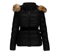 Mrat Wintermantel für Damen, Kunstfell, mit Kapuze, Puffer-Daunenmantel mit Gürtel, glänzend, schmale Passform, leicht, weich, Baumwolle, gepolsterte Jacke, warm, lässig, Kurzmantel, langärmelig,