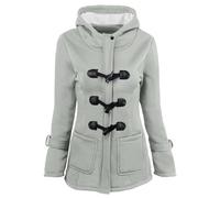 Mrat Wintermantel für Damen, Sherpa-Fleece, gefüttert, Vintage-Parka, Oberbekleidung, Mantel, Kapuze, Übergröße, Dufflecoat, Trenchcoat, Hornknebel, leichte Windjacke, lockere Passform, Grau Nr. 03, S