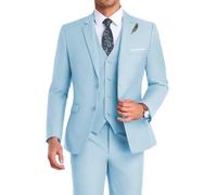Mrbuerly High-End Suits 3-teiliges Herren-Anzug-Set, schmale Passform, Trauzeugen/Abschlussballanzug für Männer, Zwei Knöpfe, Business-Freizeitanzug, himmelblau, M