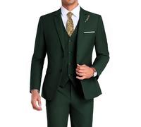 Mrbuerly High-End Suits Herrenanzug, 3-teilig, schmale Passform, 2 Knöpfe, Hochzeitsanzug, Abschlussball, Anzug für Herren, Business-Anzug, Jacke, Weste, Hose und Krawatte, Dunkelgrün, 3XL