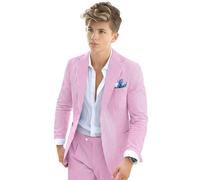 Mrbuerly Seersucker-Anzug für Jungen, 2-teilig, Smoking für Jungen, gestreifte Blazer-Hose, Jungen, Sommer, Strand, Hochzeit, Anzug, Pink, 14