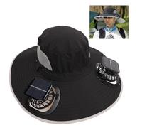 Mrisata Sonnenhüte für Männer mit 2 Solarweitkrempe Solar Fan Outdoor Wide Rand UPF 50+ Sonnenschutzmischhut - Abnehmbar und USB -Ladefächer (Schwarz)