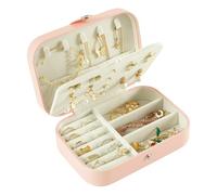MrMrKura Reise-Schmuckschatulle, kleine Schmuckschatulle, Organizer, PU-Leder, tragbar, 2-lagig, Aufbewahrungsbox für Ringe, Ohrringe, Halsketten, Geschenke für Frauen (Rosa)