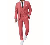 MrSure Men’s 3 Piece Suit Blazer, Slim Fit Tux with One Button, Jacket Vest Pants & Tie Set for Party, Wedding and Business Pink