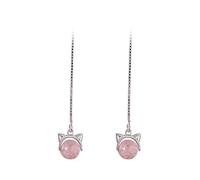 Ms. Swan 925 Sterling Silber Rosa Opal Einfädler Durchzieher Kette Ohrringe Silber Quaste Kette Tropfen Ohrringe für Frauen Mädchen