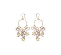 Ms.Swan 925 Sterling Silber Runde Goldene Ohrringe,Bunte Blumen,Blüten Langen Anhänger Quasten Langer Abschnitt der Frau Hängt Hochzeit Ohrringe,Frau Braut